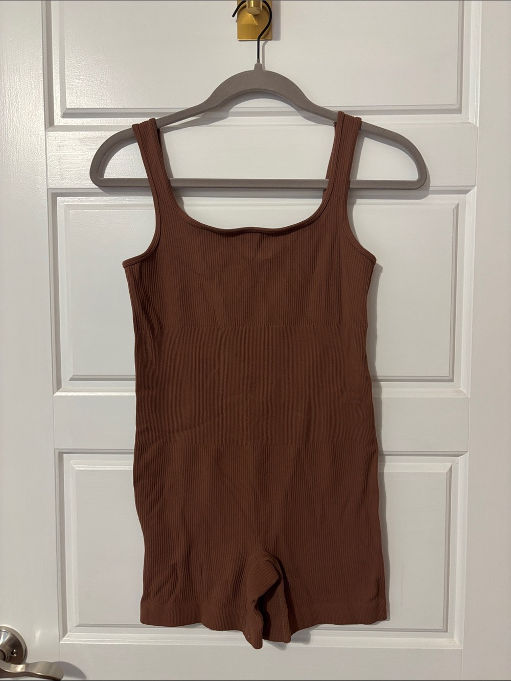 Ribbed Brown Sleeveless Romper